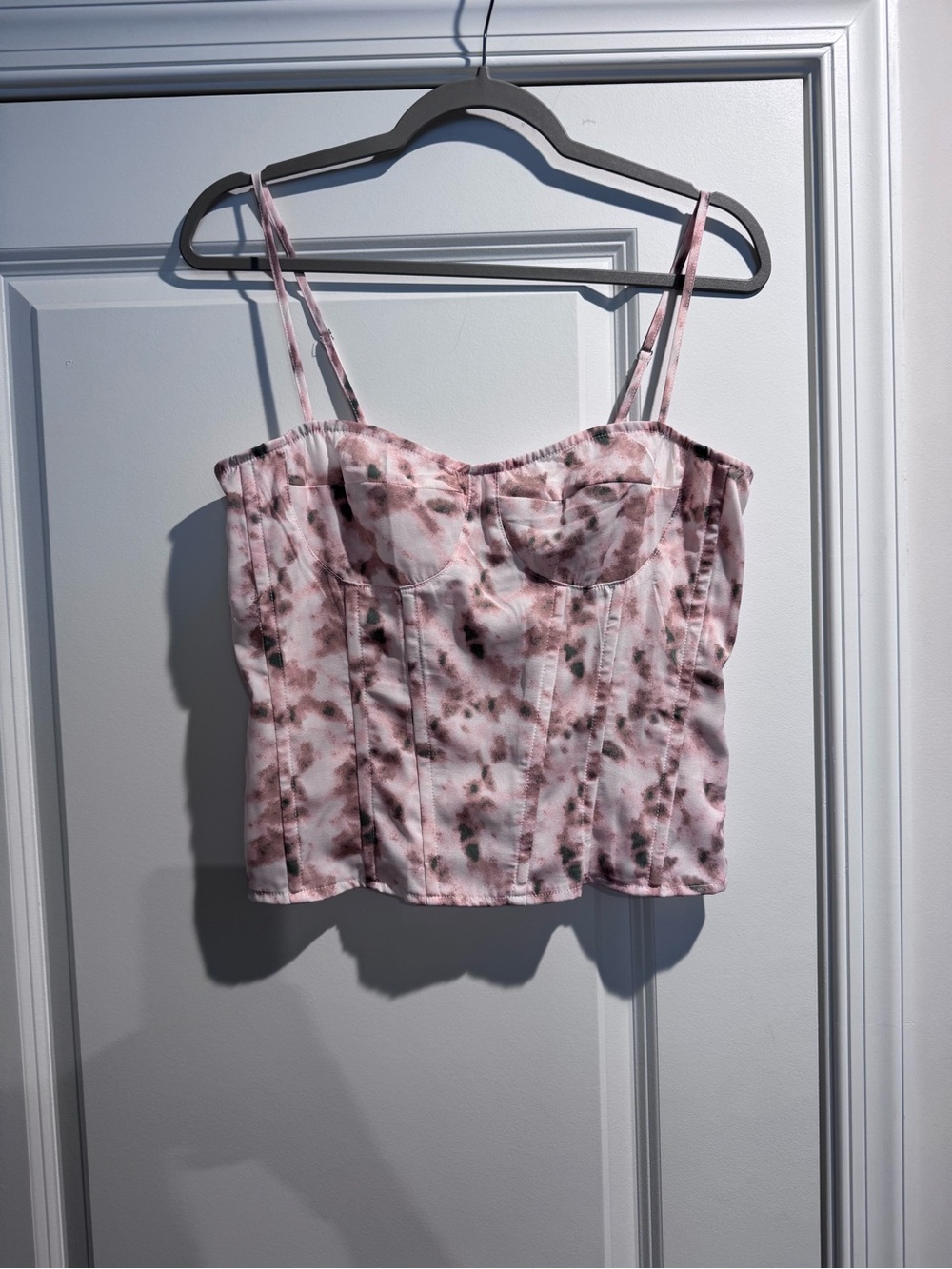 PrettyLittleThing Pink and Brown Tie-Dye Bustier top and skirt set